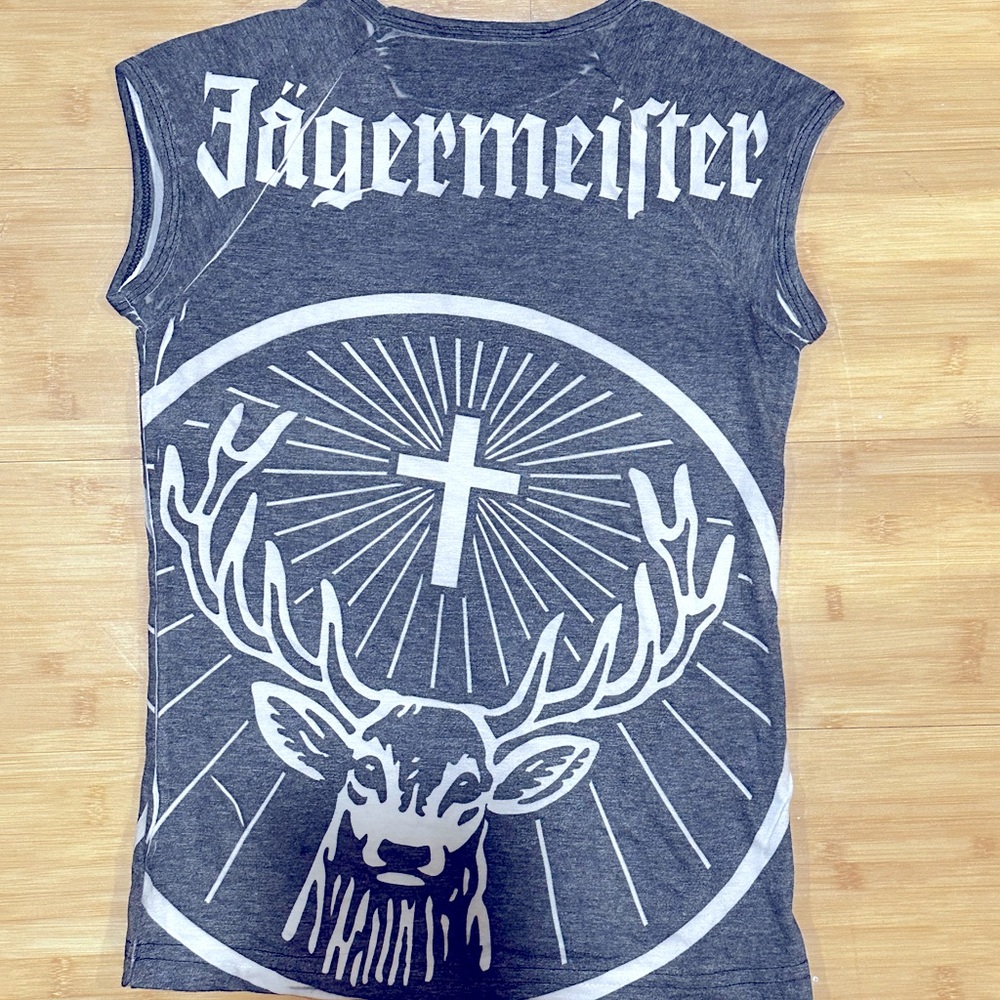 NEW! Jagermeister stretch‎ women’s grey spandex top Bartenders Vintage NOS
